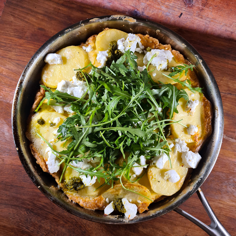 Goat's Cheese, Pesto, & Rocket Jersey Royal Frittata – Watts Farms