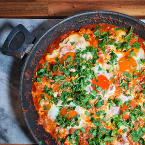 Chickpea, Tomato, Feta & Egg Hash