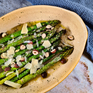 Roasted Asparagus with Hazelnuts and Parmesan