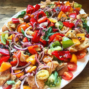 Panzanella salad with UK Heirloom tomatoes