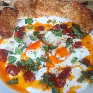 Turkish eggs with chorizo