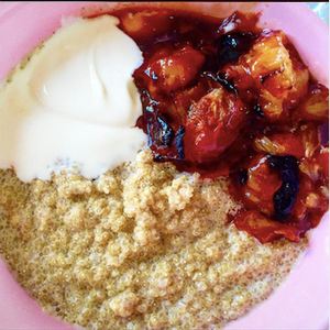 Quinoa porridge with spiced honey plums